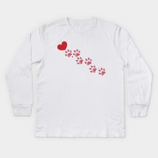 Dog paw print with hearts Kids Long Sleeve T-Shirt